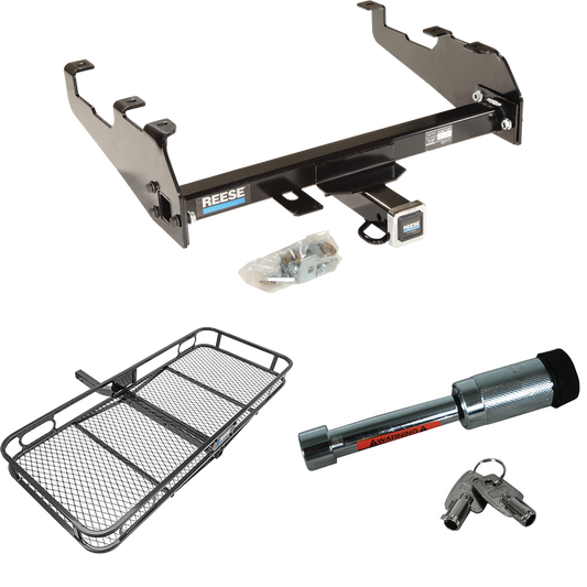 Fits 1967-1977 Dodge W100 Trailer Hitch Tow PKG w/ 60" x 24" Cargo Carrier + Hitch Lock (For w/Deep Drop Bumper Models) By Reese Towpower
