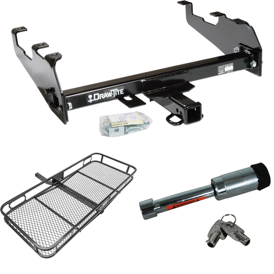 Fits 1988-1991 Chevrolet K2500 Trailer Hitch Tow PKG w/ 60" x 24" Cargo Carrier + Hitch Lock (For Crew Cab, w/Deep Drop Bumper Models) By Draw-Tite