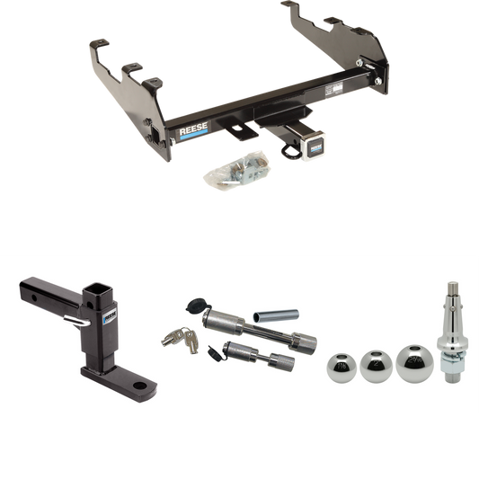Fits 1967-1978 GMC K25 Trailer Hitch Tow PKG w/ Adjustable Drop Rise Ball Mount + Dual Hitch & Copler Locks + Inerchangeable 1-7/8" & 2" & 2-5/16" Balls (For w/Deep Drop Bumper Models) By Reese Towpower