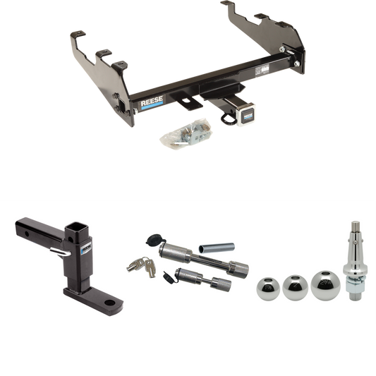 Fits 1994-2001 Dodge Ram 1500 Trailer Hitch Tow PKG w/ Adjustable Drop Rise Ball Mount + Dual Hitch & Copler Locks + Inerchangeable 1-7/8" & 2" & 2-5/16" Balls (For w/Deep Drop Bumper Models) By Reese Towpower