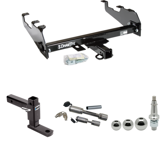 Fits 1988-1991 Chevrolet K2500 Trailer Hitch Tow PKG w/ Adjustable Drop Rise Ball Mount + Dual Hitch & Copler Locks + Inerchangeable 1-7/8" & 2" & 2-5/16" Balls (For Crew Cab, w/Deep Drop Bumper Models) By Draw-Tite