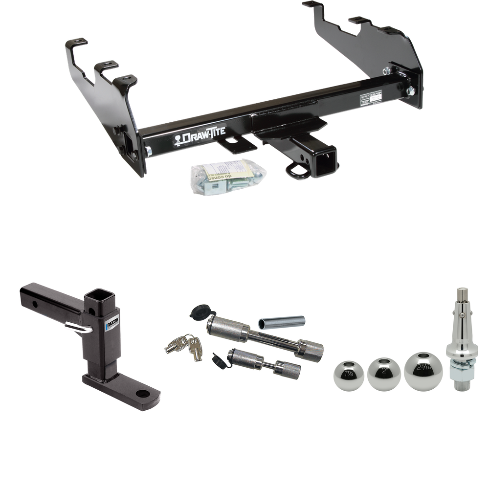 Fits 1994-2002 Dodge Ram 2500 Trailer Hitch Tow PKG w/ Adjustable Drop Rise Ball Mount + Dual Hitch & Copler Locks + Inerchangeable 1-7/8" & 2" & 2-5/16" Balls (For w/Deep Drop Bumper Models) By Draw-Tite