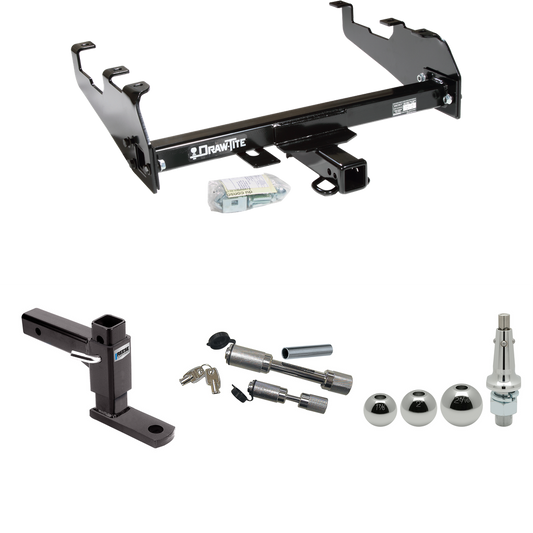 Fits 1963-1986 Chevrolet C30 Trailer Hitch Tow PKG w/ Adjustable Drop Rise Ball Mount + Dual Hitch & Copler Locks + Inerchangeable 1-7/8" & 2" & 2-5/16" Balls (For w/Deep Drop Bumper Models) By Draw-Tite