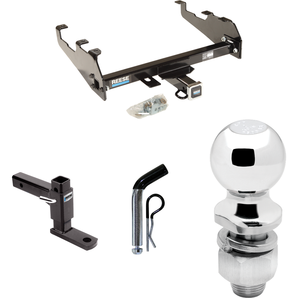 Fits 1963-1986 Chevrolet C20 Trailer Hitch Tow PKG w/ Adjustable Drop Rise Ball Mount + Pin/Clip + 2" Ball (For w/Deep Drop Bumper Models) By Reese Towpower