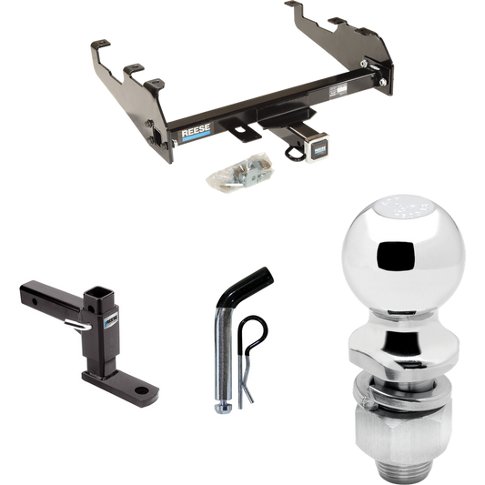 Fits 1963-1986 Chevrolet C20 Trailer Hitch Tow PKG w/ Adjustable Drop Rise Ball Mount + Pin/Clip + 2" Ball (For w/Deep Drop Bumper Models) By Reese Towpower