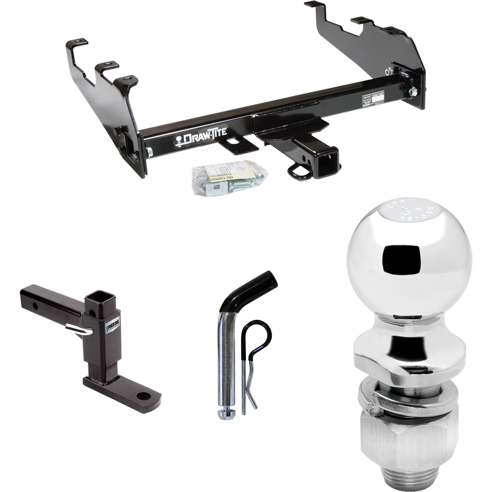 Fits 1963-1965 GMC 1000 Series Trailer Hitch Tow PKG w/ Adjustable Drop Rise Ball Mount + Pin/Clip + 2" Ball (For w/Deep Drop Bumper Models) By Draw-Tite