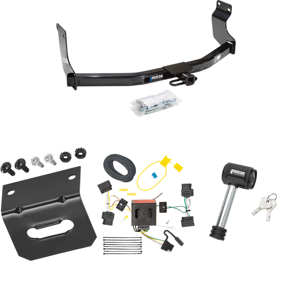 Fits 2008-2012 Ford Escape Trailer Hitch Tow PKG w/ 4-Flat Wiring Harness + Wiring Bracket + Hitch Lock By Reese Towpower