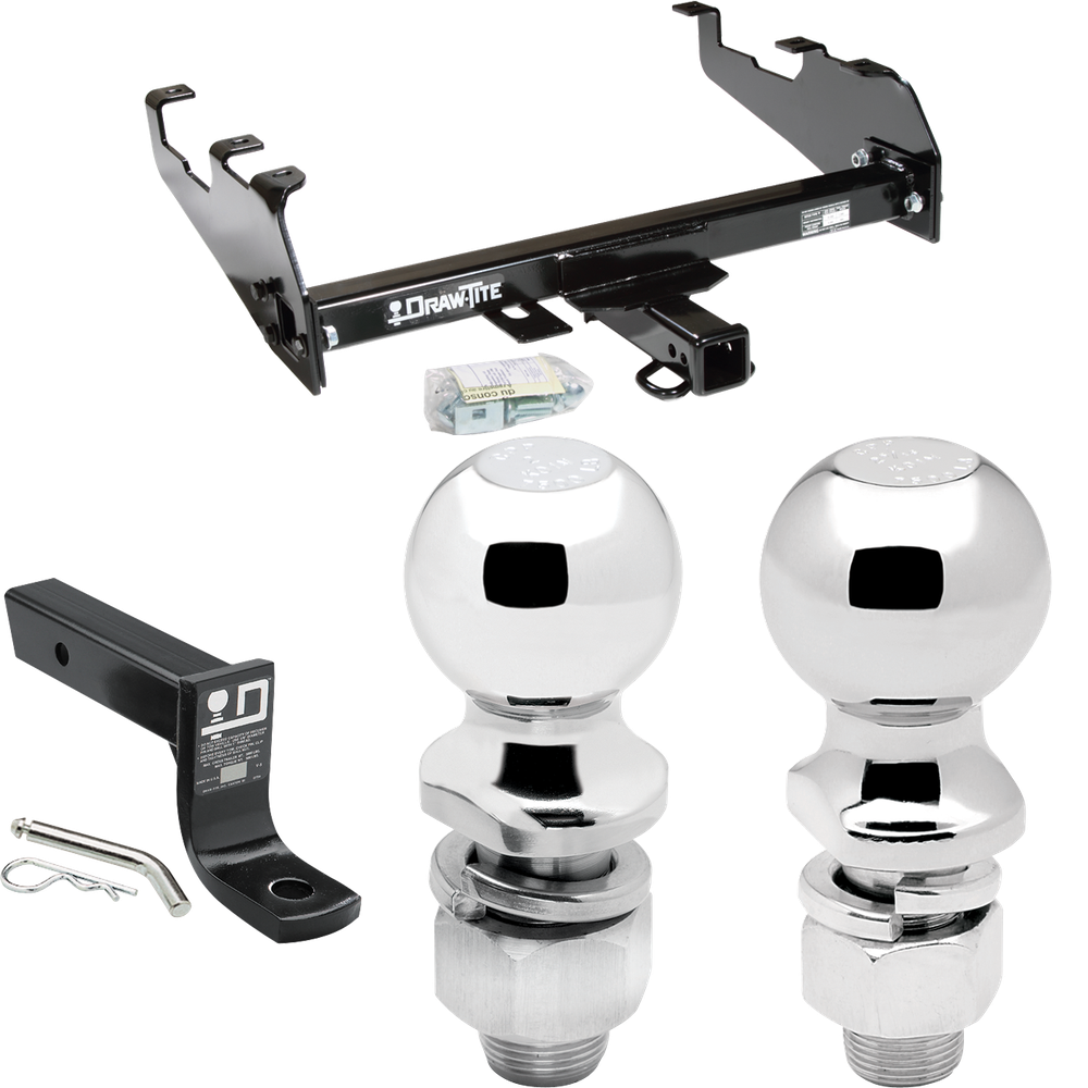 Fits 1986-1989 Dodge D100 Trailer Hitch Tow PKG w/ Ball Mount w/ 4" Drop + 2" Ball + 2-5/16" Ball (For w/Deep Drop Bumper Models) By Draw-Tite