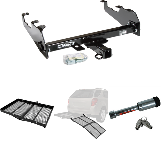 Fits 1988-1991 Chevrolet K2500 Trailer Hitch Tow PKG w/ Cargo Carrier + Bi-Fold Ramp + Hitch Lock (For Crew Cab, w/Deep Drop Bumper Models) By Draw-Tite