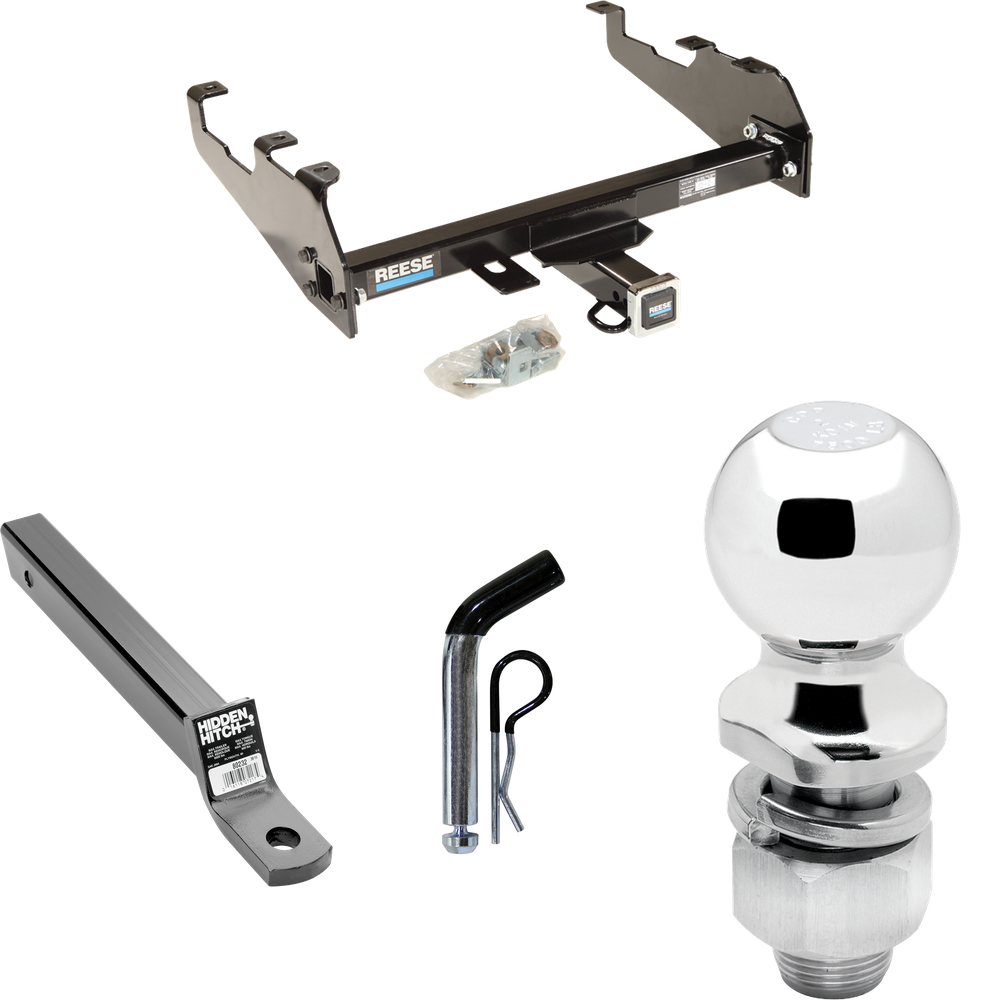 Fits 1974-1988 Dodge Ramcharger Trailer Hitch Tow PKG w/ Extended 16" Long Ball Mount w/ 2" Drop + Pin/Clip + 2" Ball (For w/Deep Drop Bumper, Except w/Skid Shield Models) By Reese Towpower