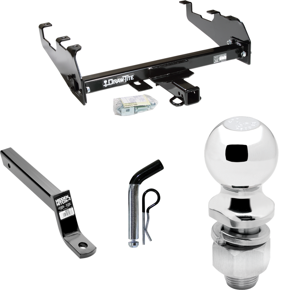 Fits 1980-1983 Ford F-100 Trailer Hitch Tow PKG w/ Extended 16" Long Ball Mount w/ 4" Drop + Pin/Clip + 2" Ball (For w/Deep Drop Bumper, Except w/Custom Fascia Models) By Draw-Tite