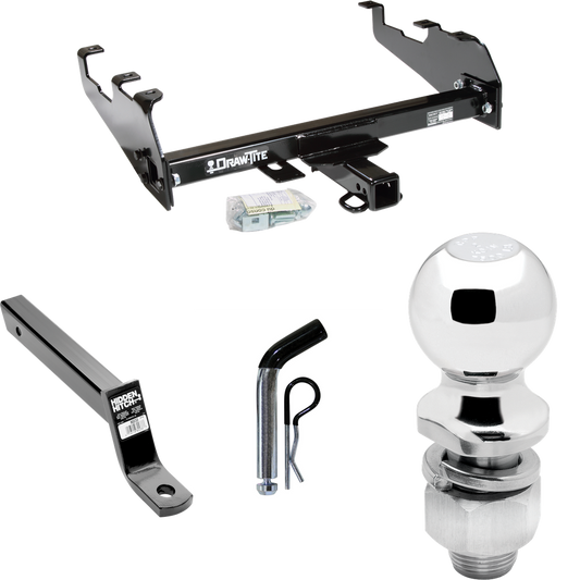 Fits 1988-1991 GMC K3500 Trailer Hitch Tow PKG w/ Extended 16" Long Ball Mount w/ 4" Drop + Pin/Clip + 2" Ball (For w/Deep Drop Bumper Models) By Draw-Tite