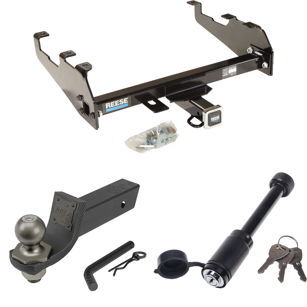 Fits 1988-1991 Chevrolet C3500 Trailer Hitch Tow PKG + Interlock Tactical Starter Kit w/ 2" Drop & 2" Ball + Tactical Dogbone Lock (For Crew Cab, w/Deep Drop Bumper Models) By Reese Towpower