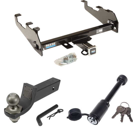 Fits 1988-1991 Chevrolet C3500 Trailer Hitch Tow PKG + Interlock Tactical Starter Kit w/ 2" Drop & 2" Ball + Tactical Dogbone Lock (For Crew Cab, w/Deep Drop Bumper Models) By Reese Towpower