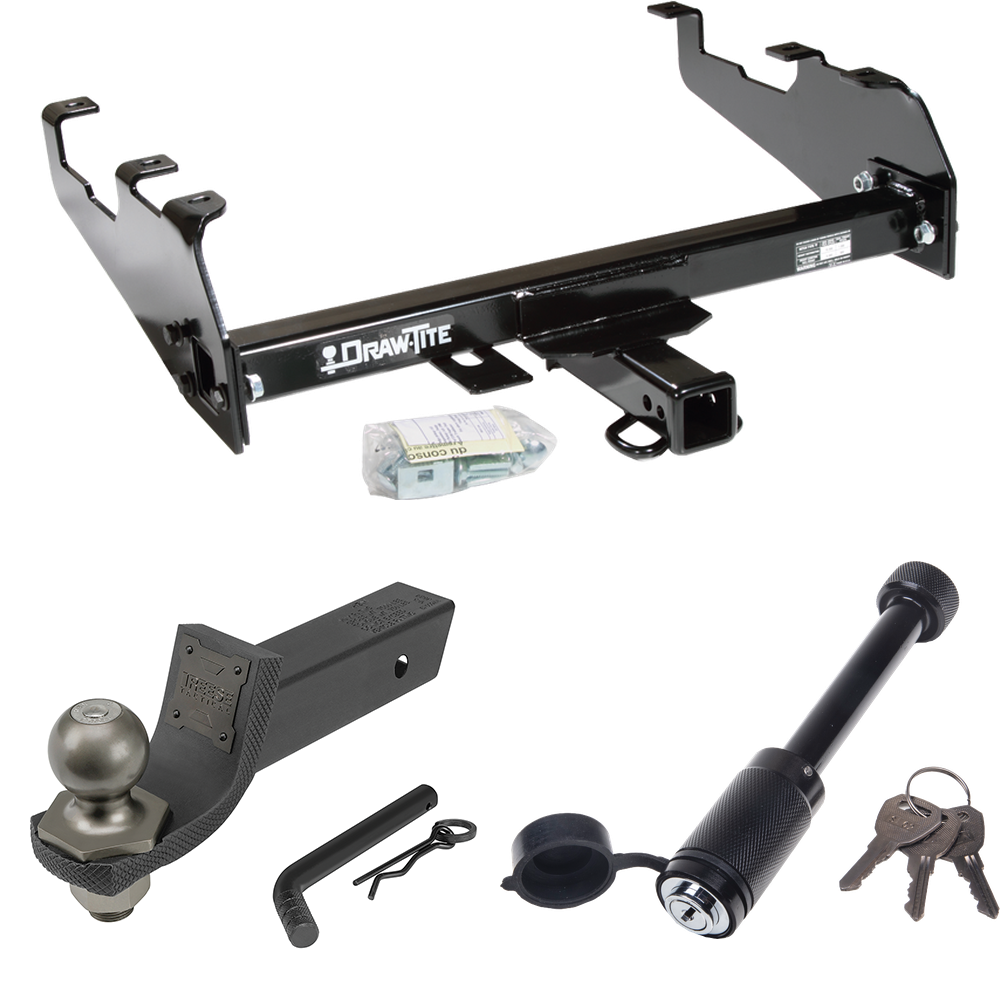 Fits 1988-1991 GMC C3500 Trailer Hitch Tow PKG + Interlock Tactical Starter Kit w/ 2" Drop & 2" Ball + Tactical Dogbone Lock (For Crew Cab, w/Deep Drop Bumper Models) By Draw-Tite