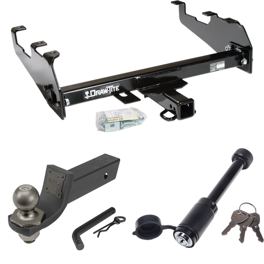 Fits 1988-1991 GMC C3500 Trailer Hitch Tow PKG + Interlock Tactical Starter Kit w/ 2" Drop & 2" Ball + Tactical Dogbone Lock (For Crew Cab, w/Deep Drop Bumper Models) By Draw-Tite