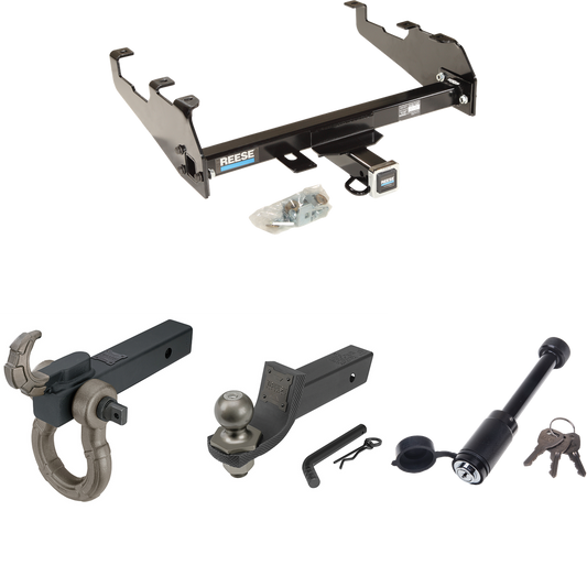 Fits 1979-1984 GMC C3500 Trailer Hitch Tow PKG + Interlock Tactical Starter Kit w/ 2" Drop & 2" Ball + Tactical Hook & Shackle Mount + Tactical Dogbone Lock (For w/Deep Drop Bumper Models) By Reese Towpower