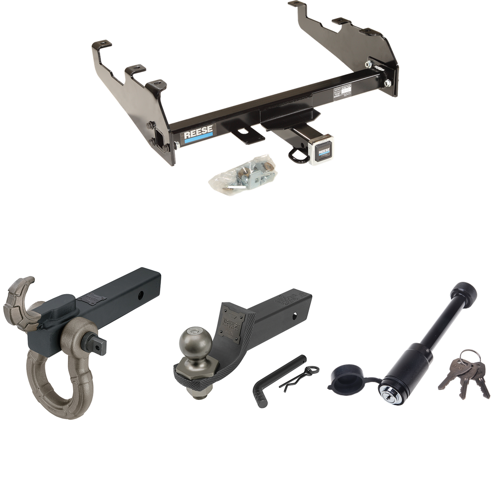 Fits 1963-1965 GMC 1000 Series Trailer Hitch Tow PKG + Interlock Tactical Starter Kit w/ 2" Drop & 2" Ball + Tactical Hook & Shackle Mount + Tactical Dogbone Lock (For w/Deep Drop Bumper Models) By Reese Towpower