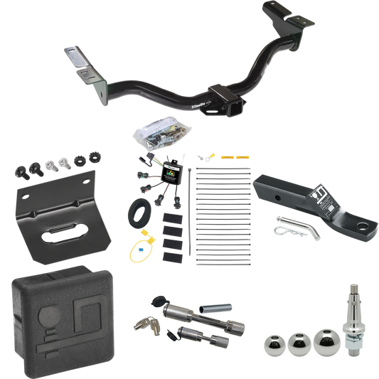 Fits 2004-2004 Ford Escape Trailer Hitch Tow PKG w/ 4-Flat Zero Contact "No Splice" Wiring + Ball Mount w/ 2" Drop + Interchangeable Ball 1-7/8" & 2" & 2-5/16" + Wiring Bracket + Dual Hitch & Coupler Locks + Hitch Cover By Draw-Tite