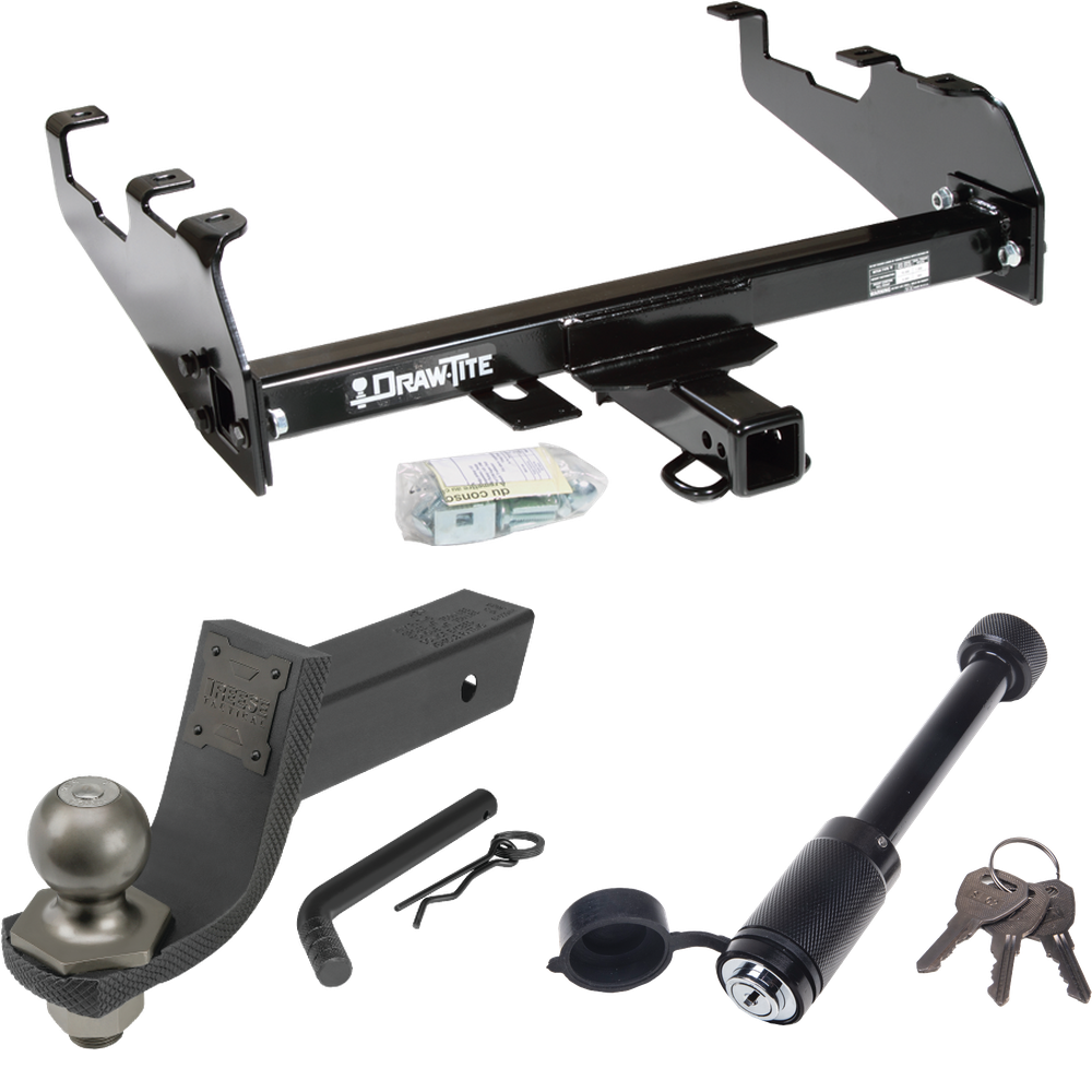 Fits 1981-1985 Dodge D350 Trailer Hitch Tow PKG + Interlock Tactical Starter Kit w/ 3-1/4" Drop & 2" Ball + Tactical Dogbone Lock (For w/Deep Drop Bumper Models) By Draw-Tite