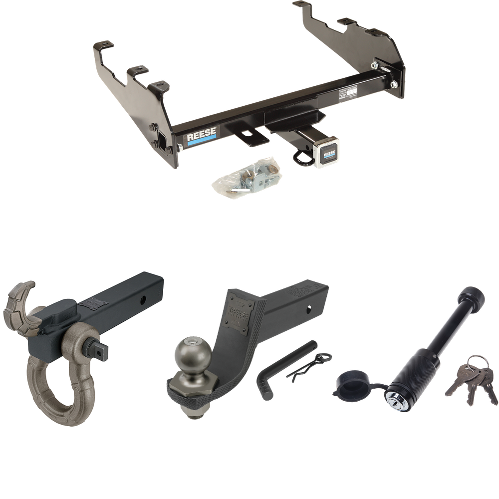 Fits 1979-1984 GMC C3500 Trailer Hitch Tow PKG + Interlock Tactical Starter Kit w/ 3-1/4" Drop & 2" Ball + Tactical Hook & Shackle Mount + Tactical Dogbone Lock (For w/Deep Drop Bumper Models) By Reese Towpower