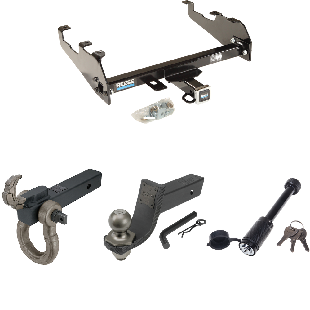 Fits 1975-1979 Ford F-150 Trailer Hitch Tow PKG + Interlock Tactical Starter Kit w/ 3-1/4" Drop & 2" Ball + Tactical Hook & Shackle Mount + Tactical Dogbone Lock (For w/Deep Drop Bumper Models) By Reese Towpower