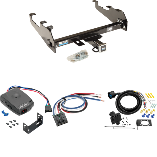 Fits 1975-1993 Ford F-150 Trailer Hitch Tow PKG w/ Pro Series Pilot Brake Control + Generic BC Wiring Adapter + 7-Way RV Wiring (For w/Deep Drop Bumper Models) By Reese Towpower