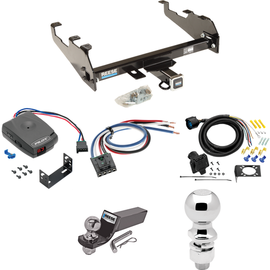 Fits 1980-1986 Ford F-150 Trailer Hitch Tow PKG w/ Pro Series Pilot Brake Control + Generic BC Wiring Adapter + 7-Way RV Wiring + 2" & 2-5/16" Ball & Drop Mount (For w/Deep Drop Bumper, Except w/Custom Fascia Models) By Reese Towpower