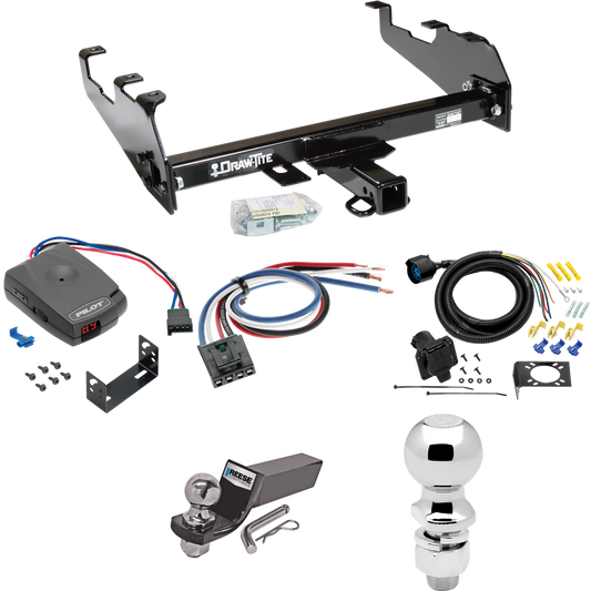 Fits 1980-1986 Ford F-250 Trailer Hitch Tow PKG w/ Pro Series Pilot Brake Control + Generic BC Wiring Adapter + 7-Way RV Wiring + 2" & 2-5/16" Ball & Drop Mount (For w/Deep Drop Bumper, Except w/Custom Fascia Models) By Draw-Tite