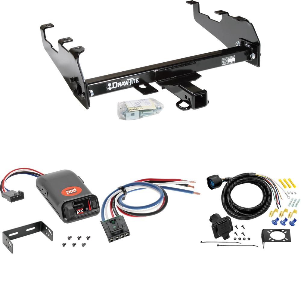 Fits 1963-1986 Chevrolet C10 Trailer Hitch Tow PKG w/ Pro Series POD Brake Control + Generic BC Wiring Adapter + 7-Way RV Wiring (For w/Deep Drop Bumper Models) By Draw-Tite