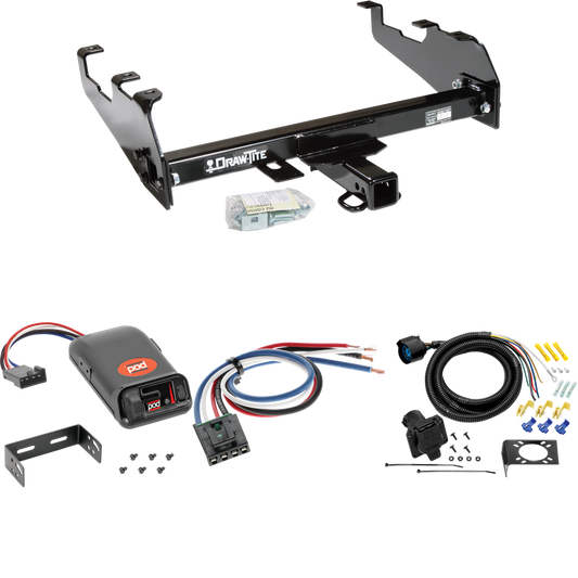 Fits 1988-1991 Chevrolet C2500 Trailer Hitch Tow PKG w/ Pro Series POD Brake Control + Generic BC Wiring Adapter + 7-Way RV Wiring (For Crew Cab, w/Deep Drop Bumper Models) By Draw-Tite