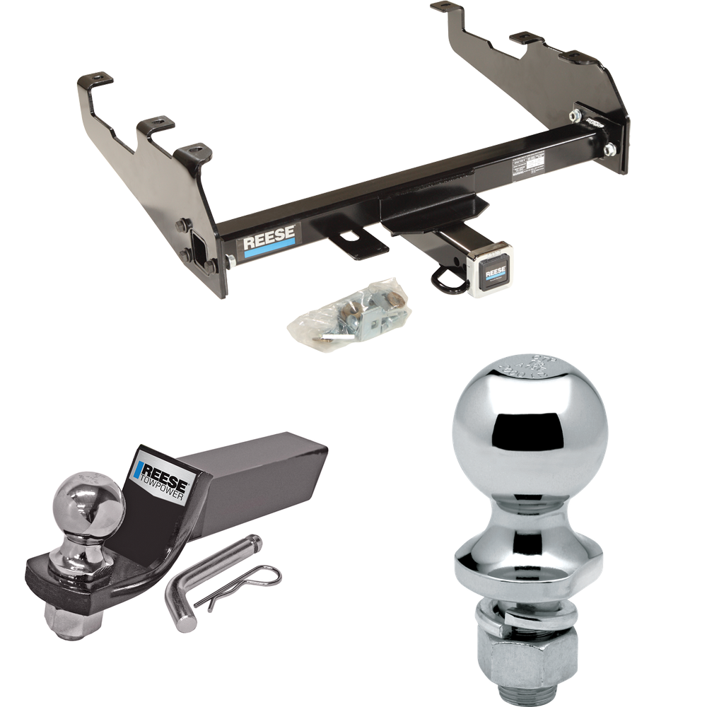 Fits 1981-1993 Dodge D350 Trailer Hitch Tow PKG w/ Starter Kit Ball Mount w/ 2" Drop & 2" Ball + 1-7/8" Ball (For w/Deep Drop Bumper Models) By Reese Towpower