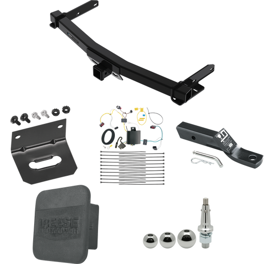 Fits 2014-2021 Jeep Grand Cherokee Trailer Hitch Tow PKG w/ 4-Flat Wiring + Ball Mount w/ 2" Drop + Interchangeable Ball 1-7/8" & 2" & 2-5/16" + Wiring Bracket + Hitch Cover (For w/Removable OEM Fascia Panel Only Models) By Reese Towpower