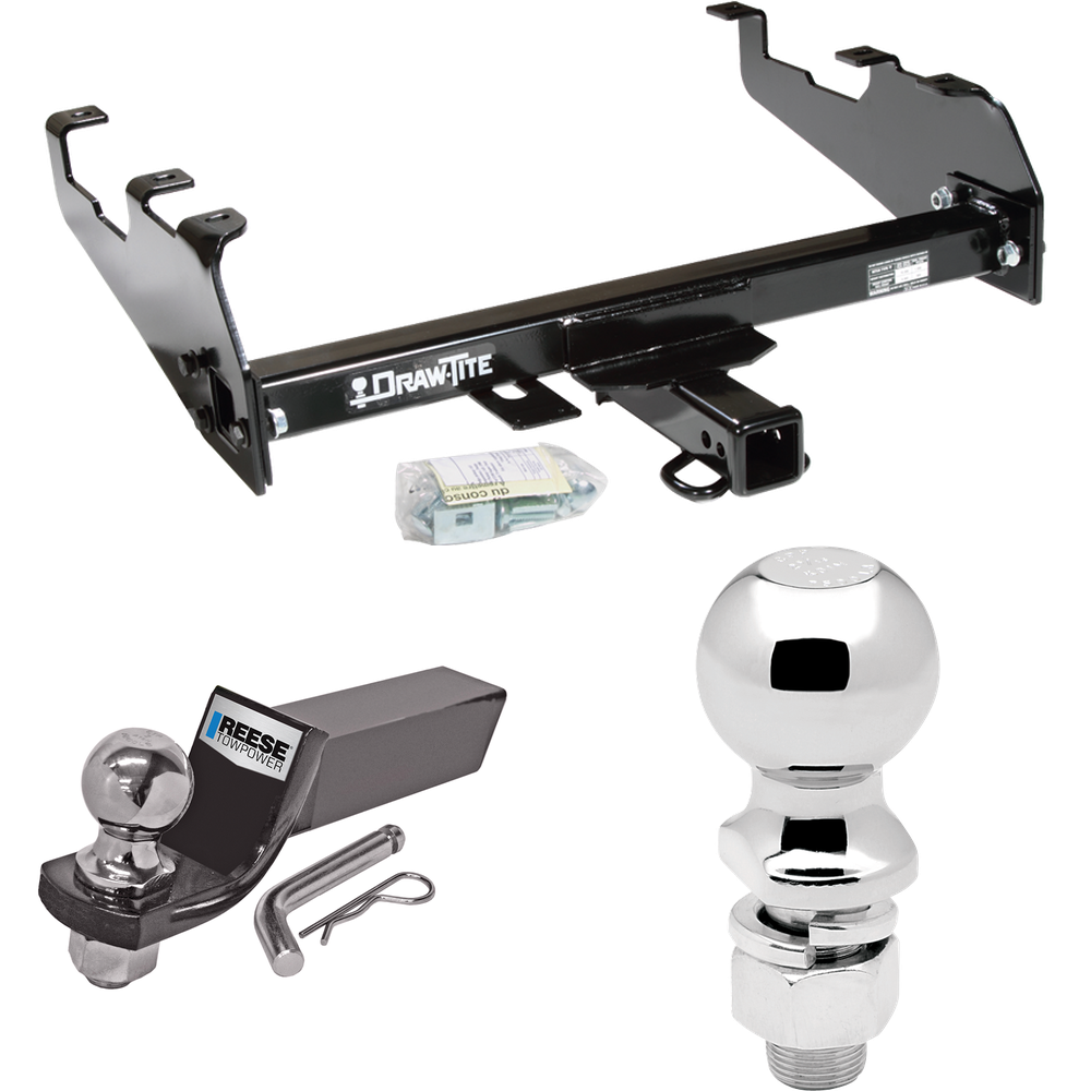 Fits 1988-1991 Chevrolet K3500 Trailer Hitch Tow PKG w/ Starter Kit Ball Mount w/ 2" Drop & 2" Ball + 2-5/16" Ball (For Crew Cab, w/Deep Drop Bumper Models) By Draw-Tite