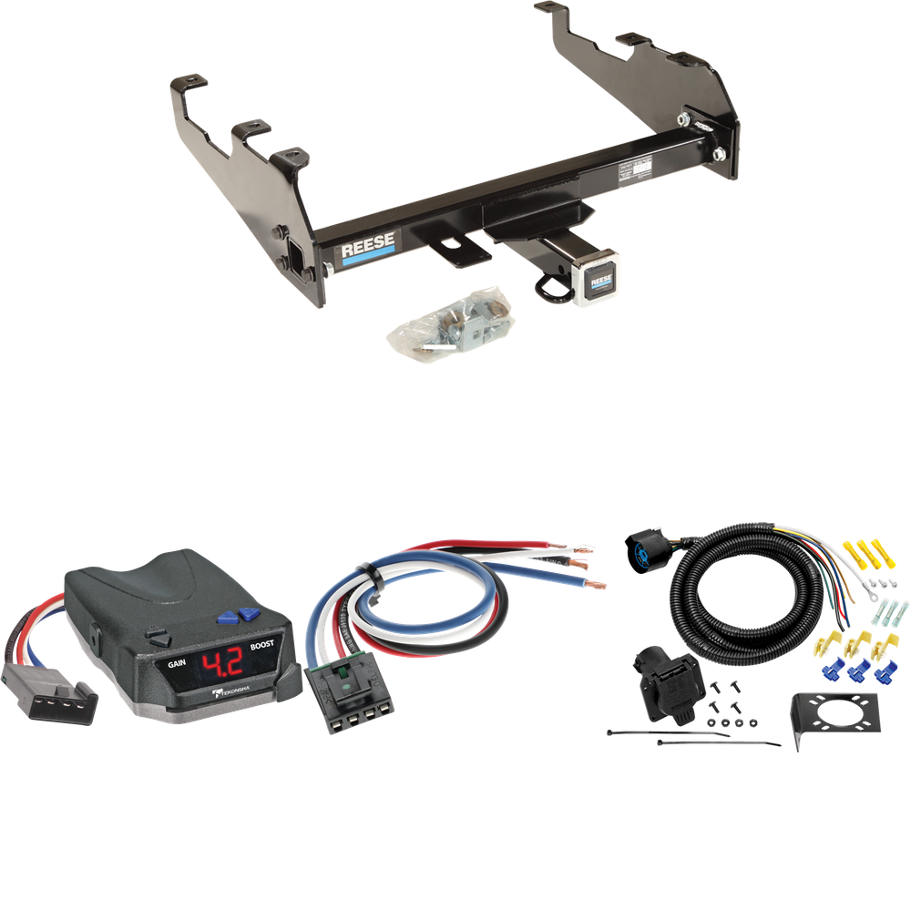 Fits 1994-1994 Dodge Ram 1500 Trailer Hitch Tow PKG w/ Tekonsha BRAKE-EVN Brake Control + Generic BC Wiring Adapter + 7-Way RV Wiring (For w/Deep Drop Bumper Models) By Reese Towpower