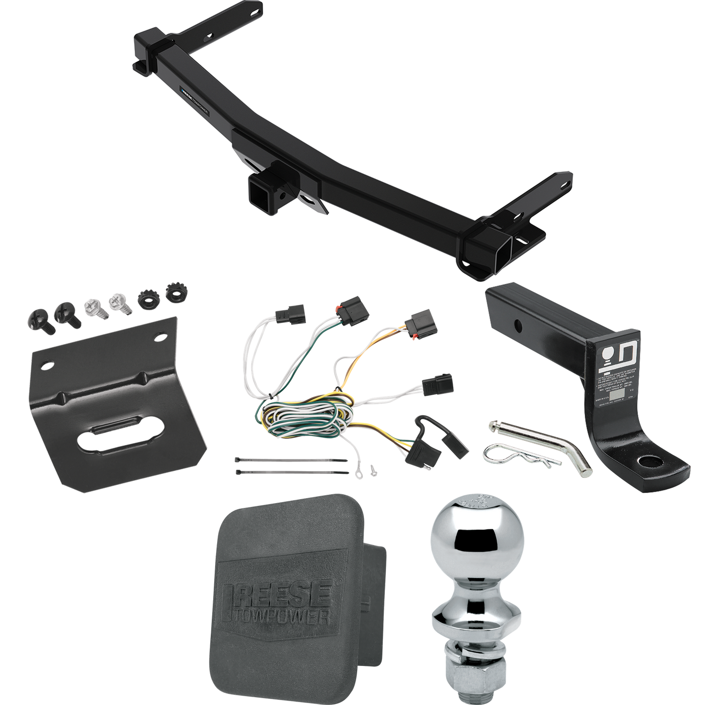 Fits 2011-2013 Jeep Grand Cherokee Trailer Hitch Tow PKG w/ 4-Flat Wiring + Ball Mount w/ 4" Drop + 1-7/8" Ball + Wiring Bracket + Hitch Cover (For w/Removable OEM Fascia Panel Only Models) By Reese Towpower