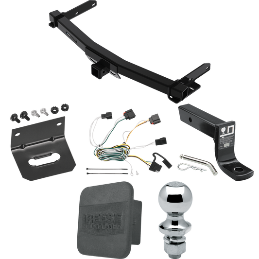 Fits 2011-2013 Jeep Grand Cherokee Trailer Hitch Tow PKG w/ 4-Flat Wiring + Ball Mount w/ 4" Drop + 1-7/8" Ball + Wiring Bracket + Hitch Cover (For w/Removable OEM Fascia Panel Only Models) By Reese Towpower