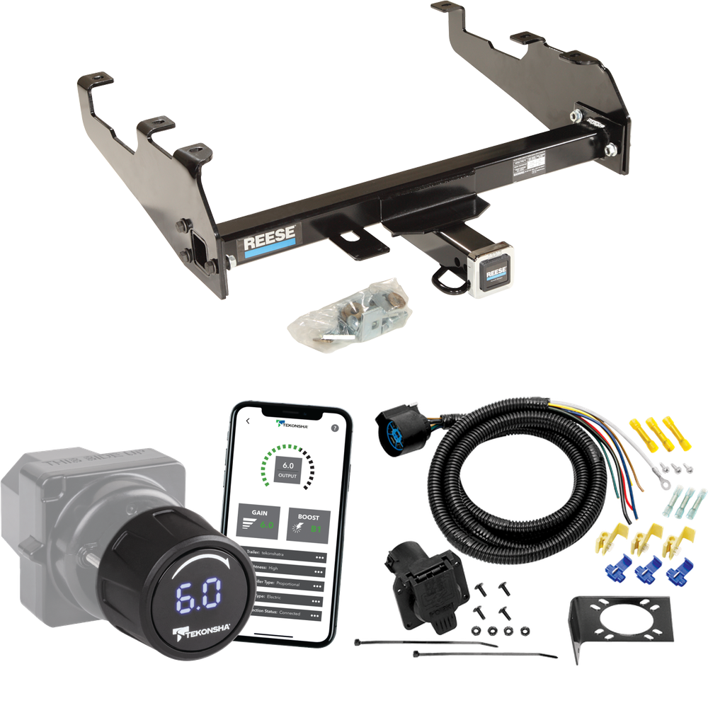 Fits 1980-1986 Ford F-150 Trailer Hitch Tow PKG w/ Tekonsha Prodigy iD Bluetooth Wireless Brake Control + 7-Way RV Wiring (For w/Deep Drop Bumper, Except w/Custom Fascia Models) By Reese Towpower