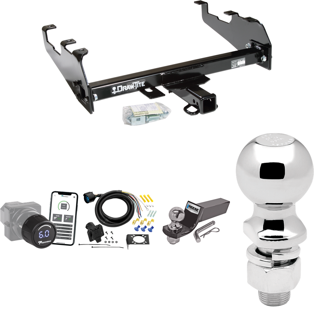 Fits 1980-1986 Ford F-350 Trailer Hitch Tow PKG w/ Tekonsha Prodigy iD Bluetooth Wireless Brake Control + 7-Way RV Wiring + 2" & 2-5/16" Ball & Drop Mount (For w/Deep Drop Bumper, Except w/Custom Fascia Models) By Draw-Tite