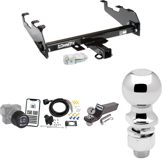 Fits 1980-1986 Ford F-350 Trailer Hitch Tow PKG w/ Tekonsha Prodigy iD Bluetooth Wireless Brake Control + 7-Way RV Wiring + 2" & 2-5/16" Ball & Drop Mount (For w/Deep Drop Bumper, Except w/Custom Fascia Models) By Draw-Tite