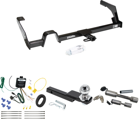 Fits 2000-2004 Subaru Legacy Trailer Hitch Tow PKG w/ 4-Flat Wiring Harness + Interlock Starter Kit w/ 2" Ball 1-1/4" Drop 3/4" Rise + Dual Hitch & Coupler Locks (For Wagon, Except Outback Models) By Draw-Tite