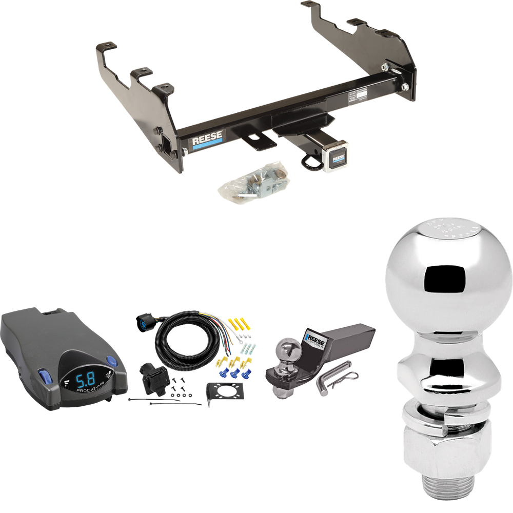 Fits 1994-1994 Dodge Ram 3500 Trailer Hitch Tow PKG w/ Tekonsha Prodigy P2 Brake Control + 7-Way RV Wiring + 2" & 2-5/16" Ball & Drop Mount (For w/Deep Drop Bumper Models) By Reese Towpower