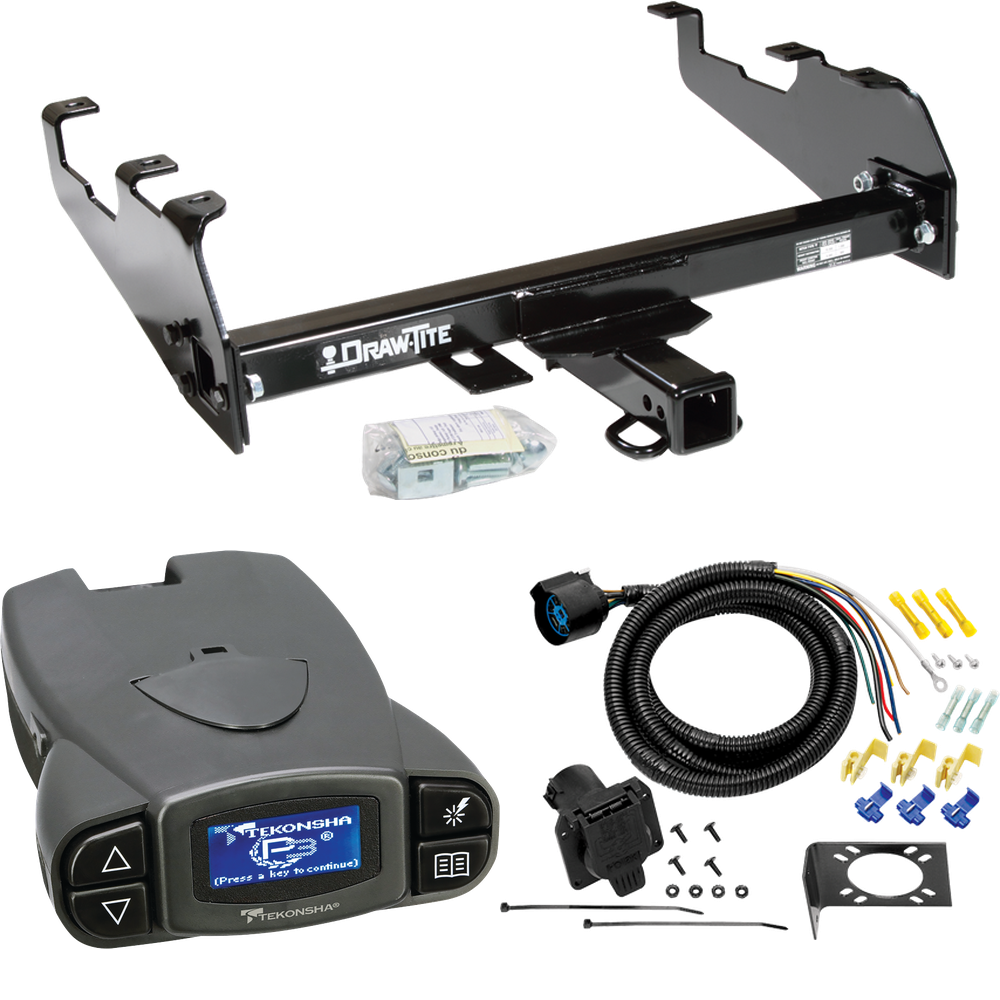 Fits 1980-1986 Ford F-250 Trailer Hitch Tow PKG w/ Tekonsha Prodigy P3 Brake Control + 7-Way RV Wiring (For w/Deep Drop Bumper, Except w/Custom Fascia Models) By Draw-Tite