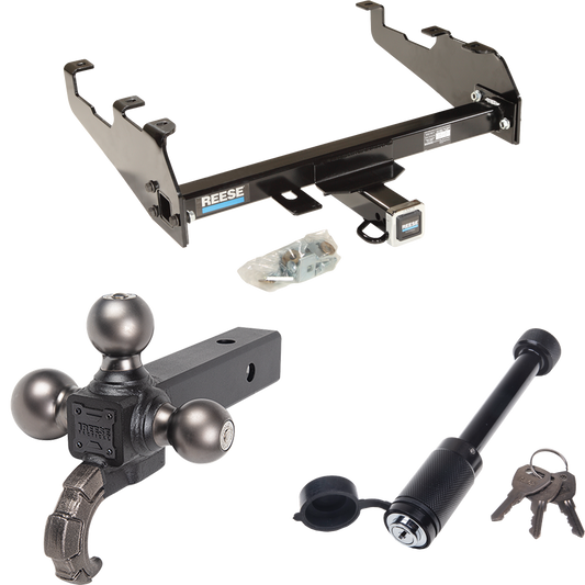 Fits 1979-1984 GMC K1500 Trailer Hitch Tow PKG + Triple Ball Tactical Ball Mount 1-7/8" & 2" & 2-5/16" Balls w/ Tow Hook + Tactical Dogbone Lock (For w/Deep Drop Bumper Models) By Reese Towpower