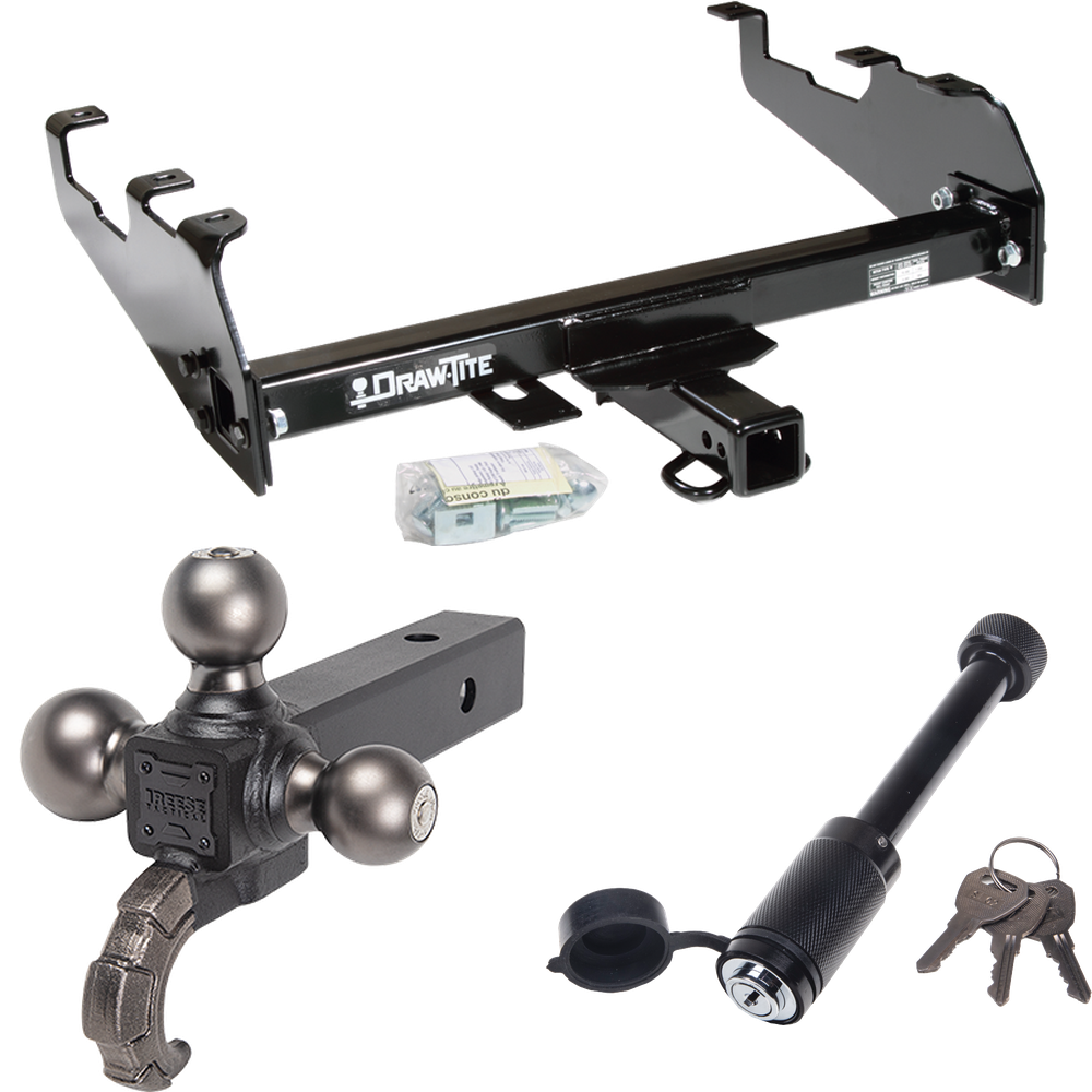 Fits 1967-1978 GMC K25 Trailer Hitch Tow PKG + Triple Ball Tactical Ball Mount 1-7/8" & 2" & 2-5/16" Balls w/ Tow Hook + Tactical Dogbone Lock (For w/Deep Drop Bumper Models) By Draw-Tite