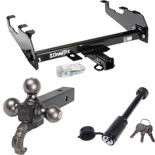 Fits 1967-1978 GMC K25 Trailer Hitch Tow PKG + Triple Ball Tactical Ball Mount 1-7/8" & 2" & 2-5/16" Balls w/ Tow Hook + Tactical Dogbone Lock (For w/Deep Drop Bumper Models) By Draw-Tite