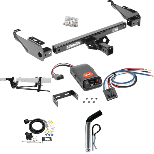 Fits 1994-1994 Dodge Ram 1500 Trailer Hitch Tow PKG w/ 11.5K Round Bar Weight Distribution Hitch w/ 2-5/16" Ball + Pin/Clip + Pro Series POD Brake Control + Generic BC Wiring Adapter + 7-Way RV Wiring By Draw-Tite