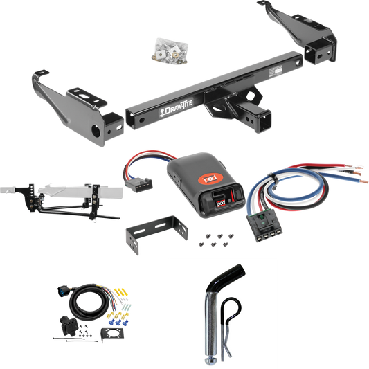 Fits 1975-1978 GMC C15 Trailer Hitch Tow PKG w/ 11.5K Round Bar Weight Distribution Hitch w/ 2-5/16" Ball + Pin/Clip + Pro Series POD Brake Control + Generic BC Wiring Adapter + 7-Way RV Wiring By Draw-Tite