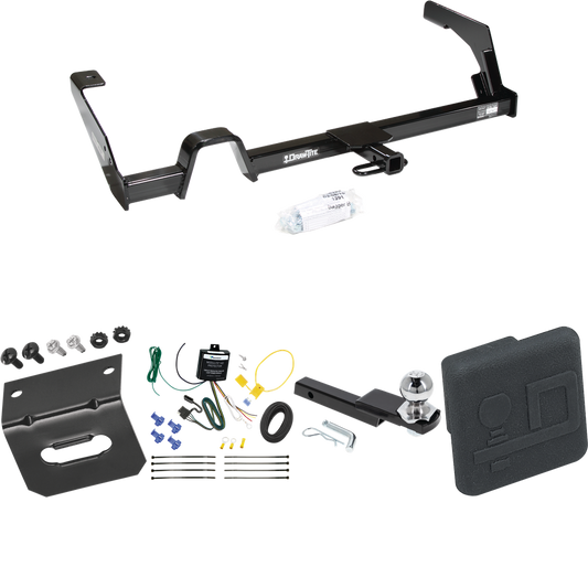 Fits 2000-2004 Subaru Outback Trailer Hitch Tow PKG w/ 4-Flat Wiring Harness + Interlock Starter Kit w/ 2" Ball 1-1/4" Drop 3/4" Rise + Wiring Bracket + Hitch Cover (For Sedan, Except Sport Models) By Draw-Tite