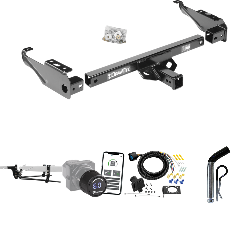 Fits 1992-2000 Chevrolet C2500 Trailer Hitch Tow PKG w/ 11.5K Round Bar Weight Distribution Hitch w/ 2-5/16" Ball + Pin/Clip + Tekonsha Prodigy iD Bluetooth Wireless Brake Control + 7-Way RV Wiring (For Crew Cab Models) By Draw-Tite